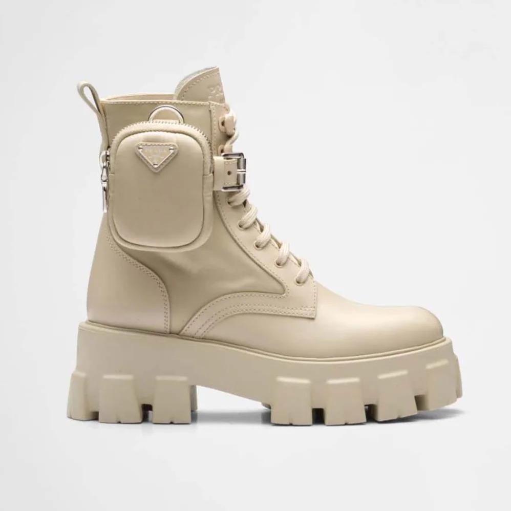 Prada Monolith Leather and Nylon Fabric Boots for Women