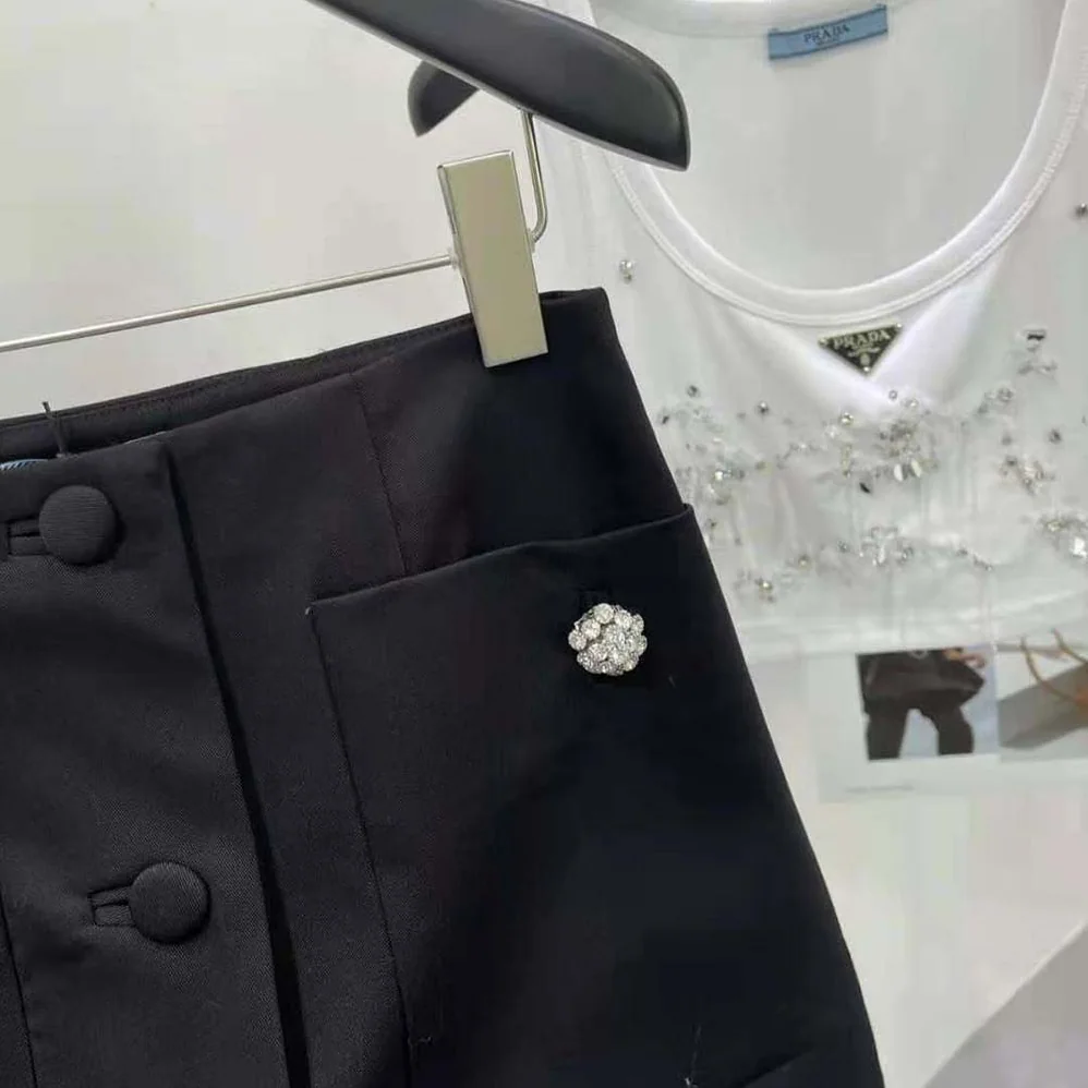 Prada Wool Satin Miniskirt for Women in Black Prada Wool Satin Miniskirt for Women in Black