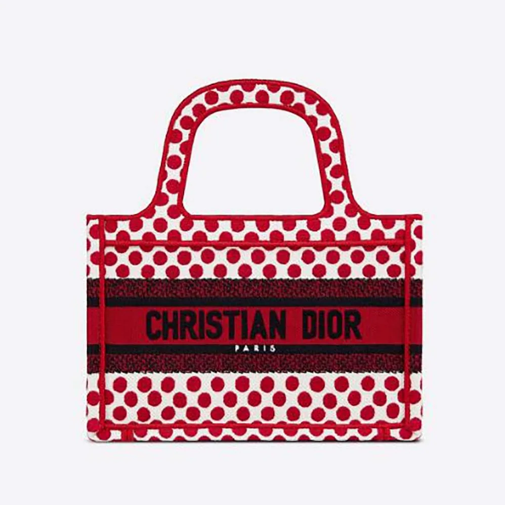 Dior Mini Dioramour Dior Book Tote White and Red Dior Dots Embroidery for Women Dior Mini Dioramour Dior Book Tote White and Red Dior Dots Embroidery for Women