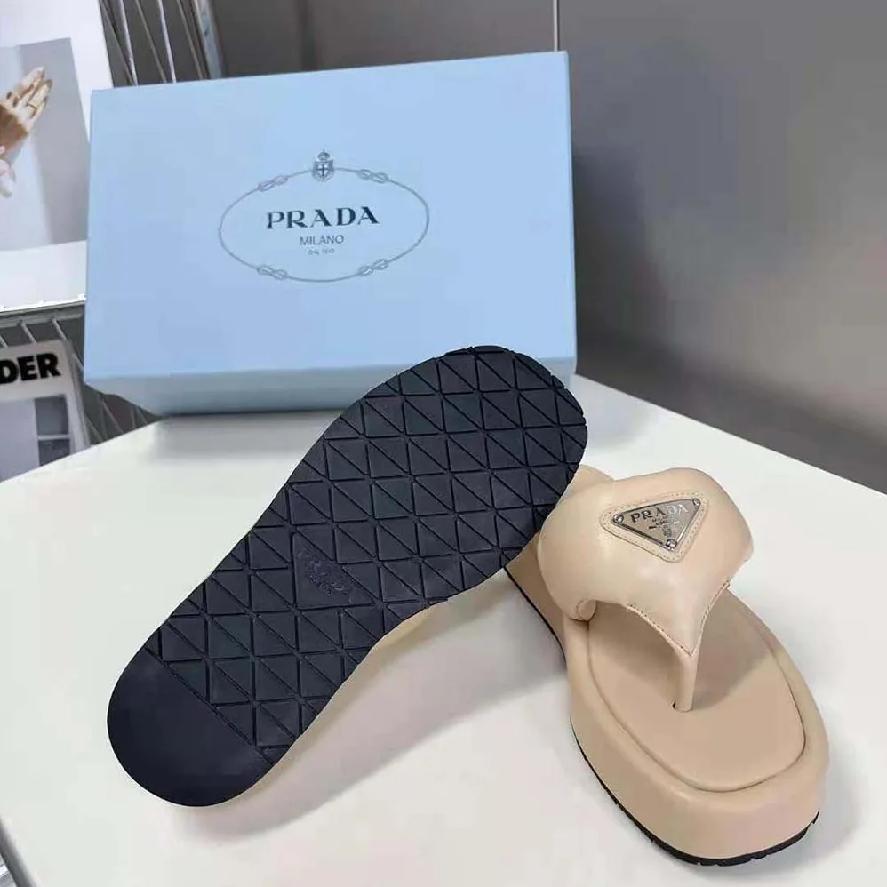Prada Soft Padded Nappa Leather Thong Wedge Sandals for Women