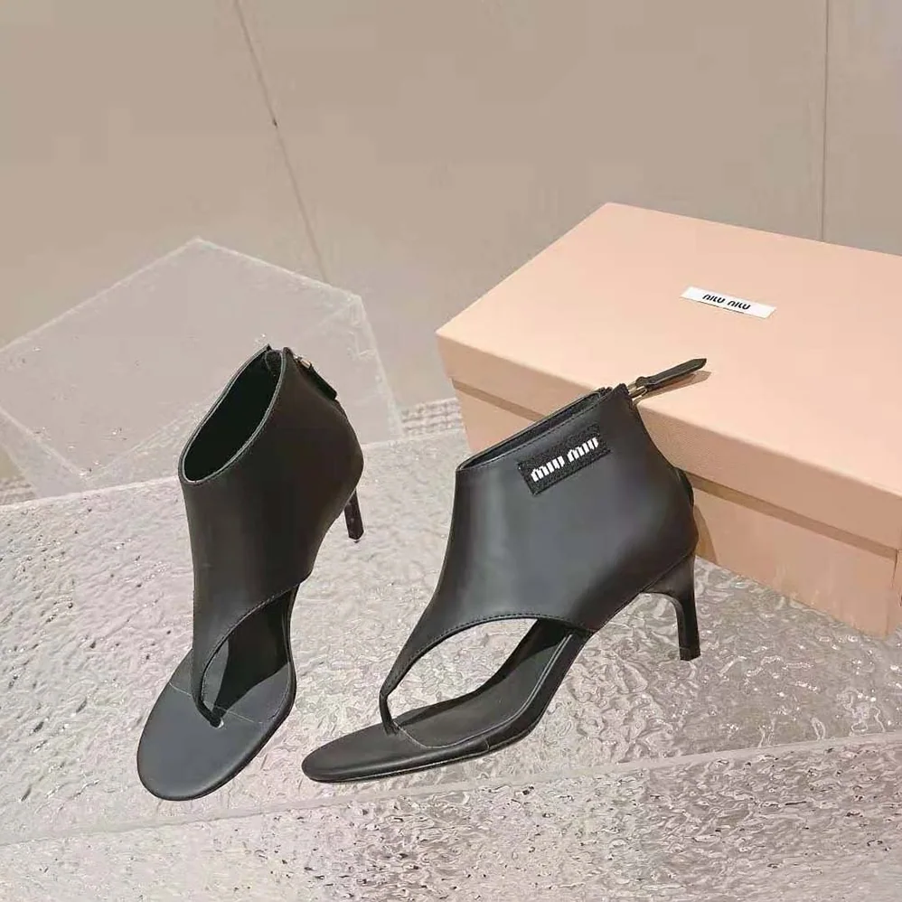 Miu Miu Leather Thong Booties for Women in Black