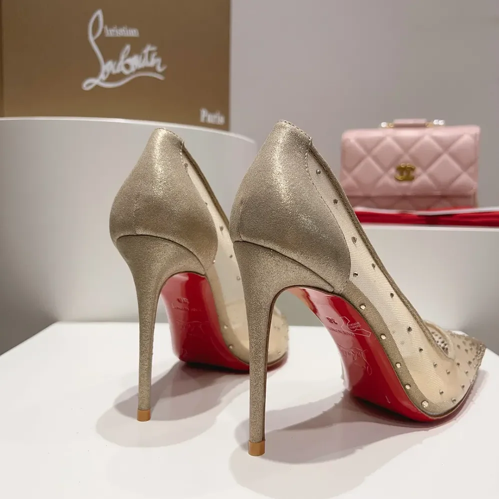 Christian Louboutin Follies Strass 100 mm Pumps Net Suede Calf and Strass for Women in Beige Christian Louboutin Follies Strass 100 mm Pumps Net Suede Calf and Strass for Women in Beige