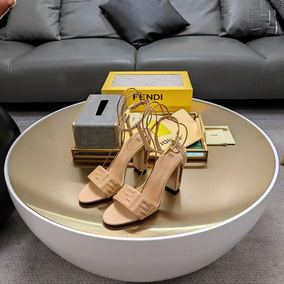 Fendi Delfina Beige FF Nappa Leather High for Women in heeled Sandals