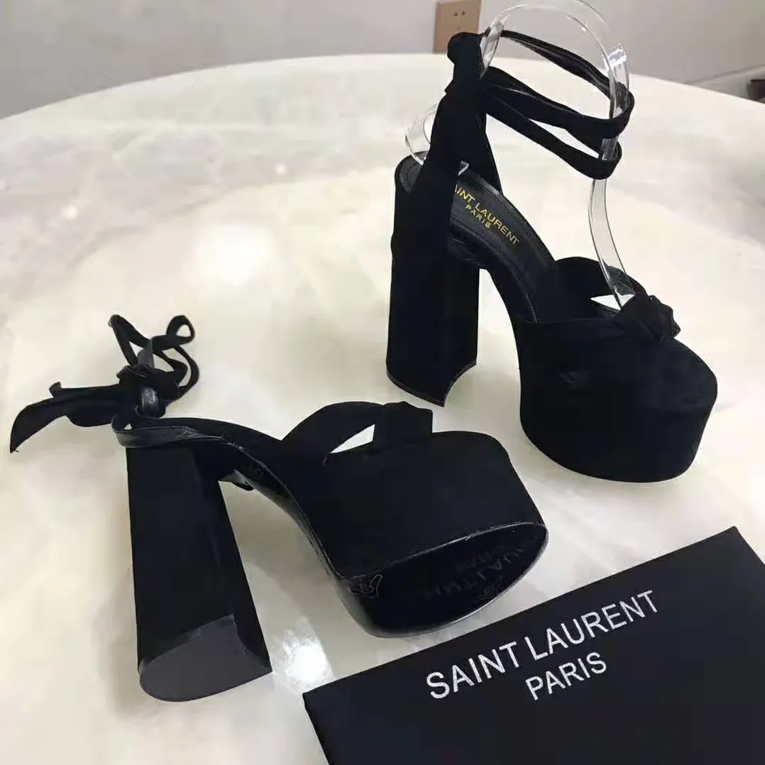 Saint Laurent YSL Paige Platform Sandals Suede 14.5 cm Heel for Women