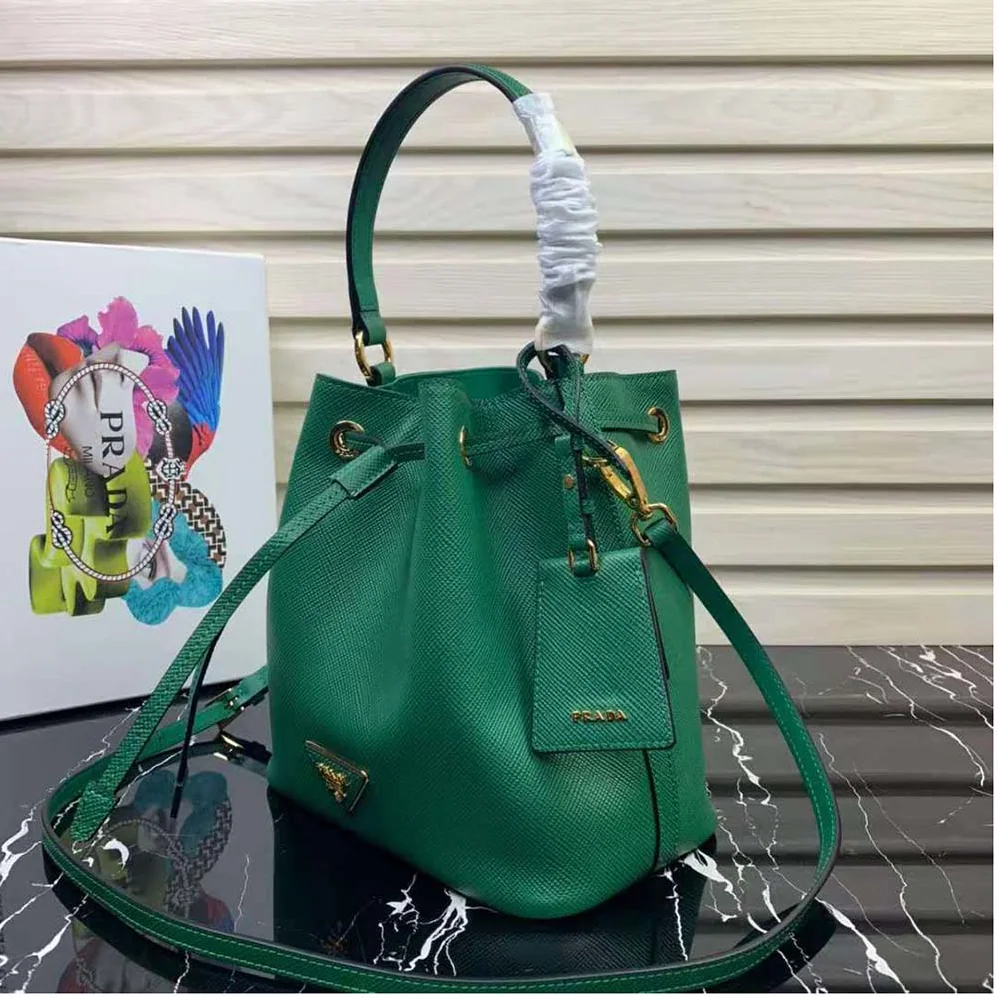 Prada Saffiano Leather Bucket Bag for Women in Green Prada Saffiano Leather Bucket Bag for Women in Green