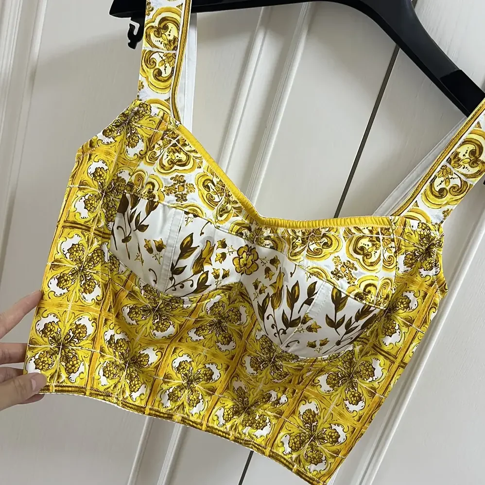 Dolce Gabbana D&G Cotton Corset Top with Majolica Print for Women
