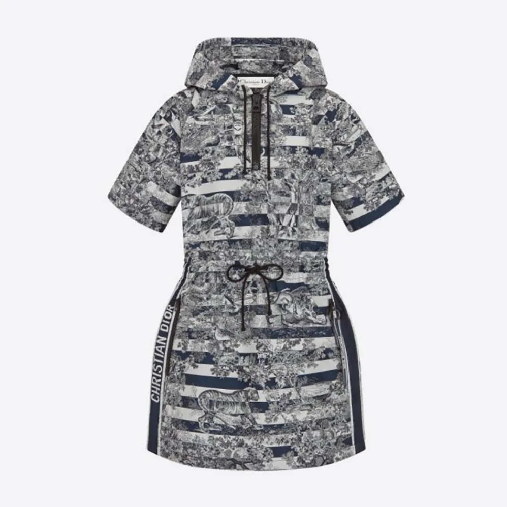 Dior Short Hooded Dress Navy Blue Technical Taffeta Jacquard for Women Dior Short Hooded Dress Navy Blue Technical Taffeta Jacquard for Women
