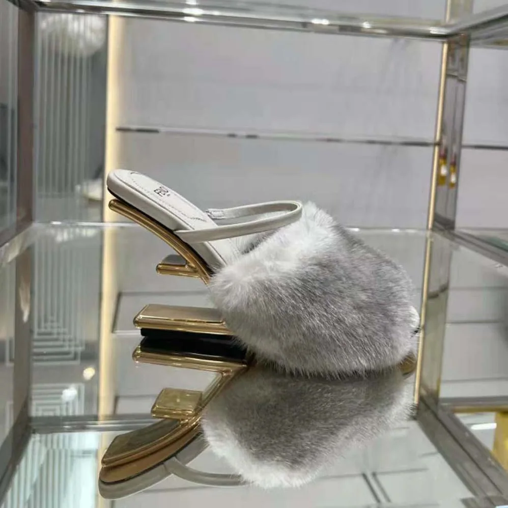 Fendi First Pale Grey Mink High for Women in Heeled Sandals