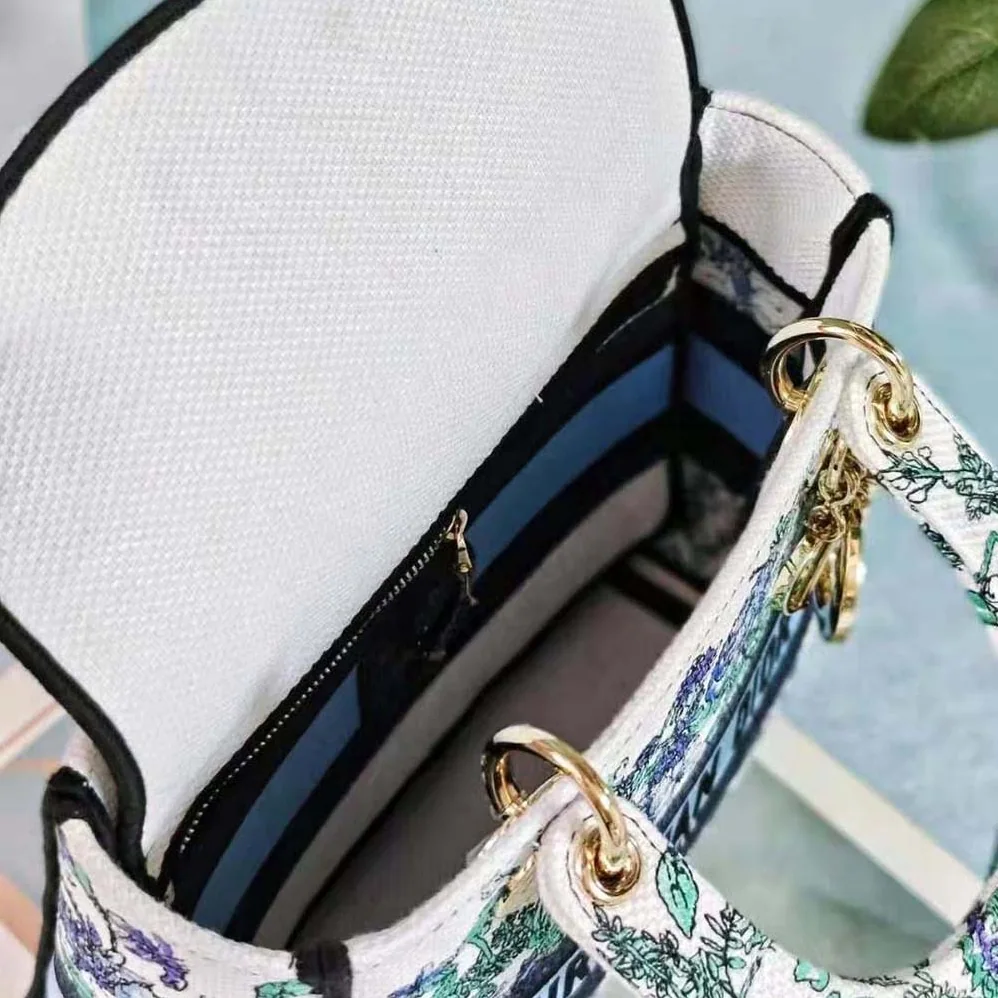 Dior Medium Lady D-Lite Bag White Multicolor Flowers Constellation Embroidery for Women Dior Medium Lady D-Lite Bag White Multicolor Flowers Constellation Embroidery for Women