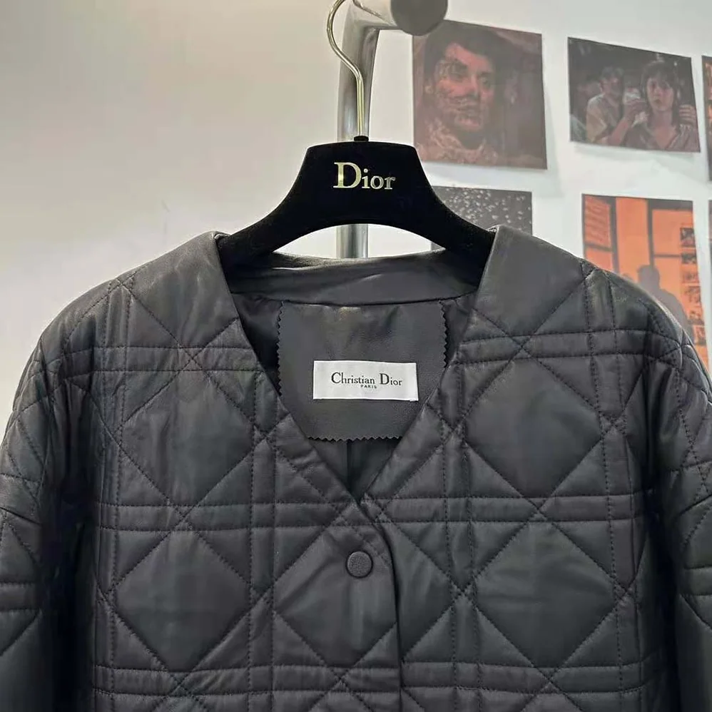 Dior Macrocannage Peacot Black Quilted Technical Taffeta for Women