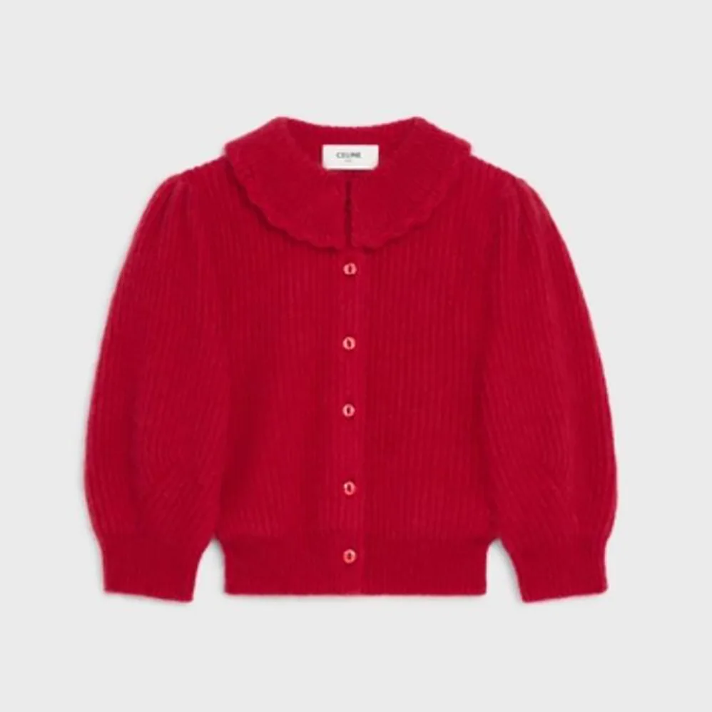 Celine Frilled Collar Cardigan in Silk and Mohair for Women in Red