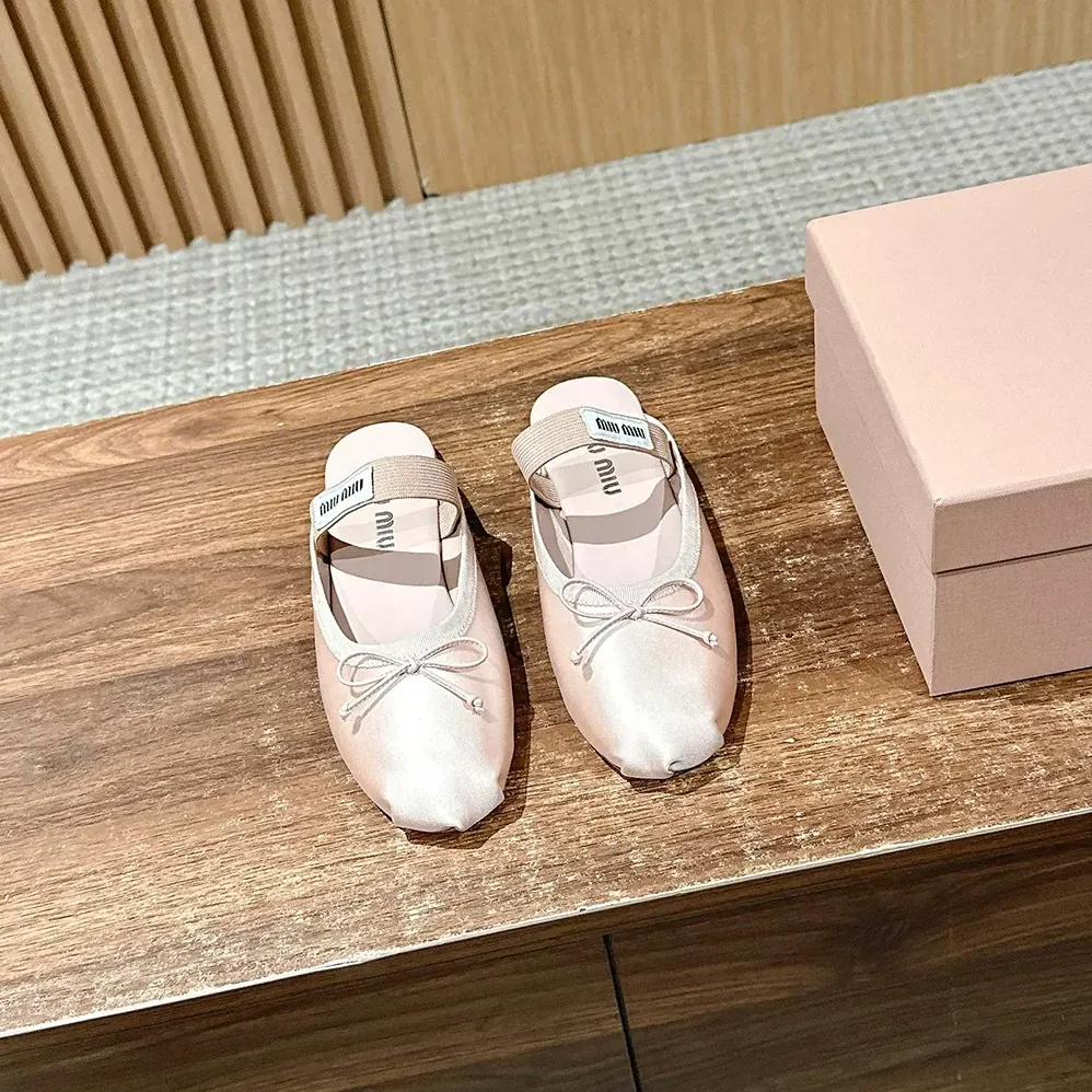 Miu Miu Satin Ballerina Mules for Women in Pink Miu Miu Satin Ballerina Mules for Women in Pink