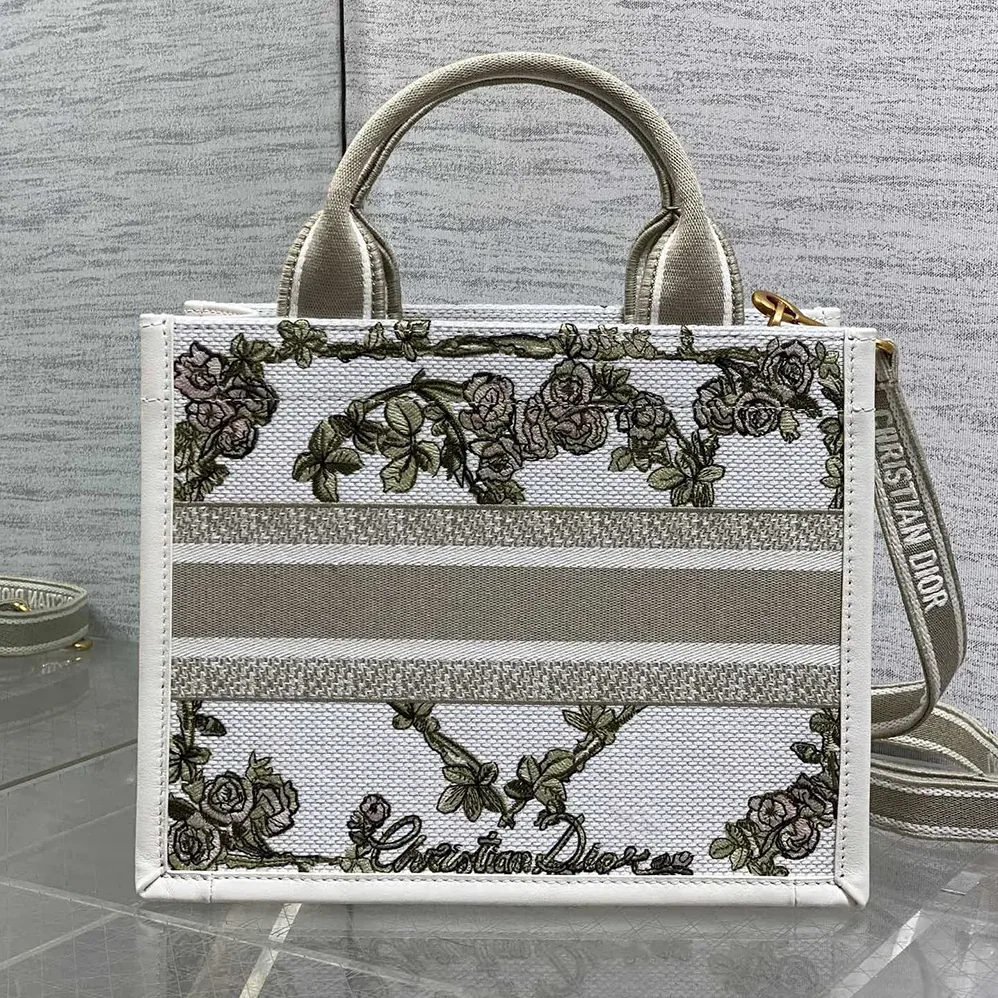 Dior Small Dior Book Tote Multicolor Amour de Roses Embroidery and Latte Calfskin for Women