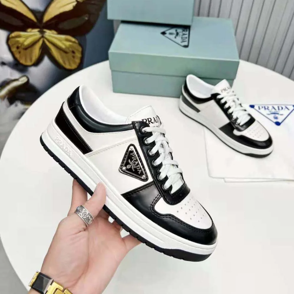 Prada Downtown Leather Sneakers for Women in White
