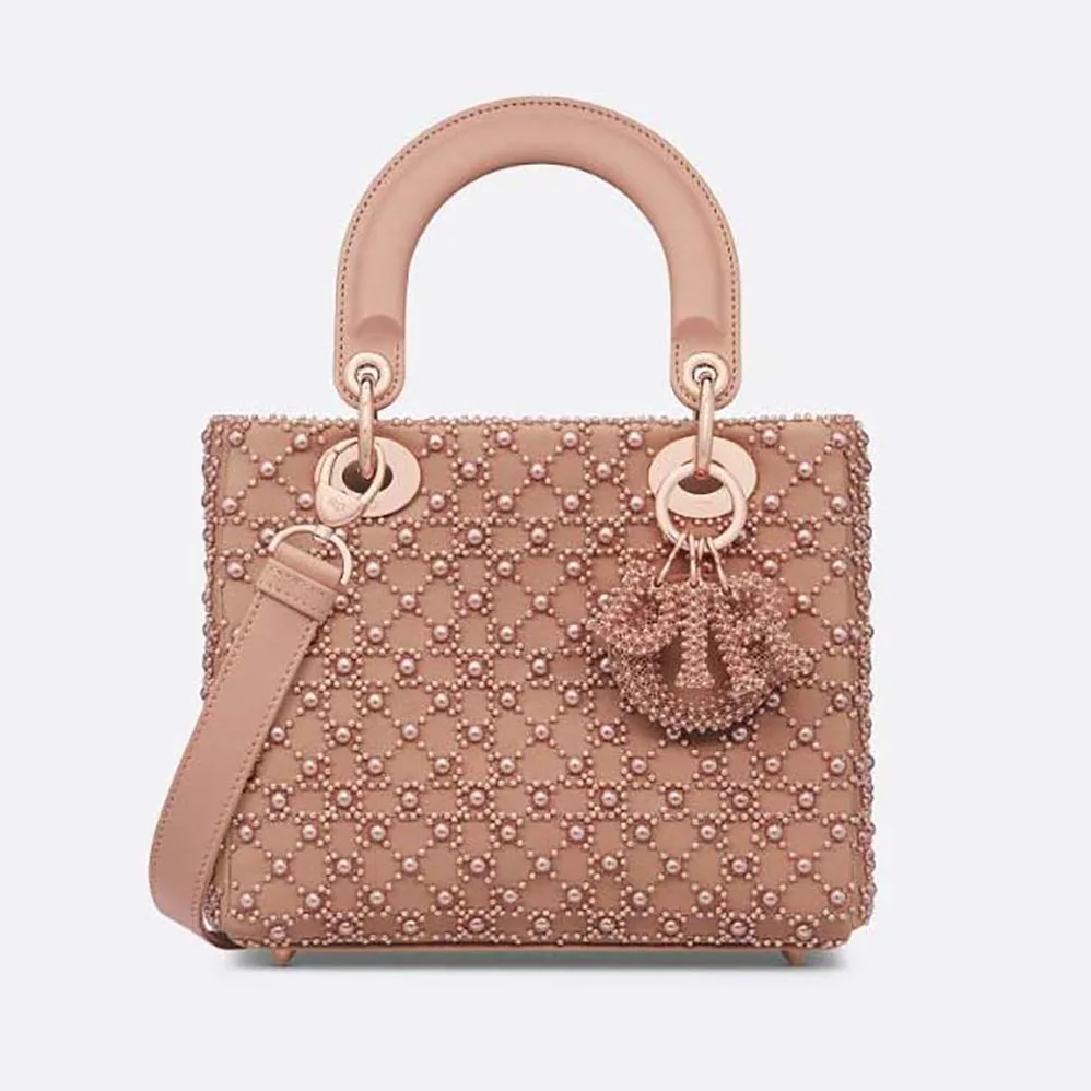 Dior Small Lady Dior Bag Rose Des Vents Cannage Calfskin Embroidered with Resin Pearls for Women Dior Small Lady Dior Bag Rose Des Vents Cannage Calfskin Embroidered with Resin Pearls for Women