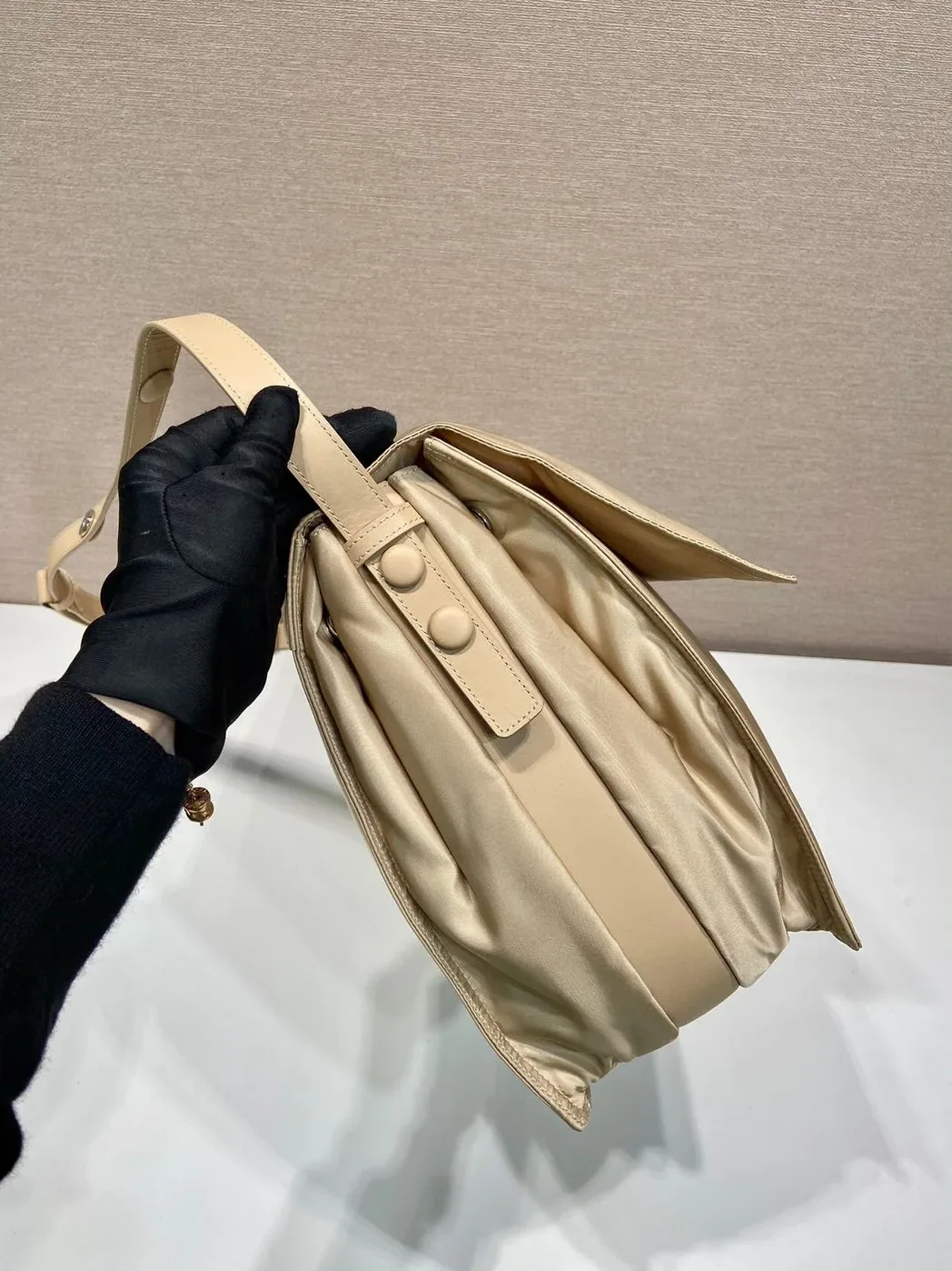 Prada Large Padded Shoulder Bag In Beige / 1BD256_RDLN_F0F24_V_OOO