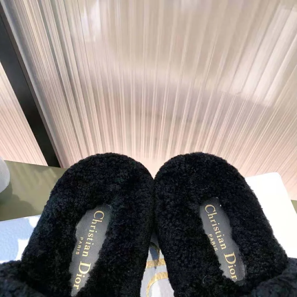 Dior Dway Slide Black Embroidered Cotton and Shearling for Women Dior Dway Slide Black Embroidered Cotton and Shearling for Women