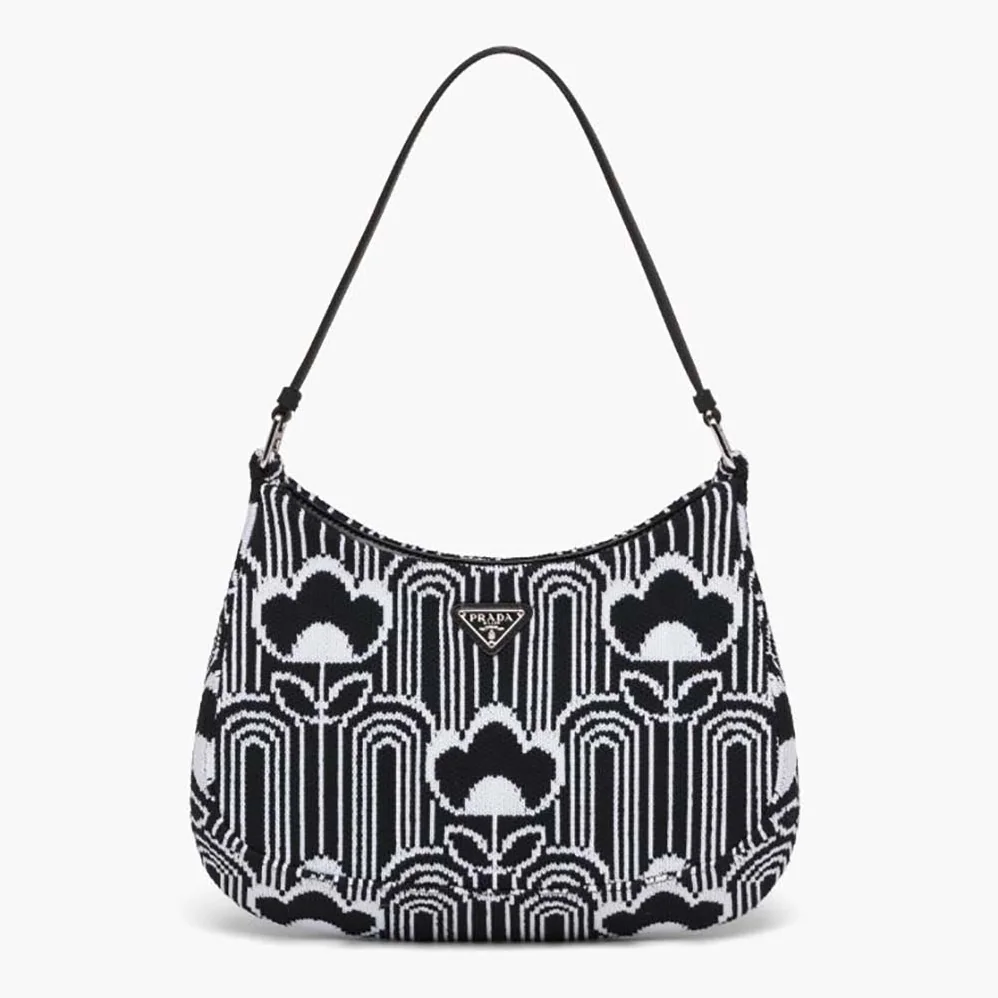 Prada Prada Cleo Jacquard Knit and Leather Bag for Women