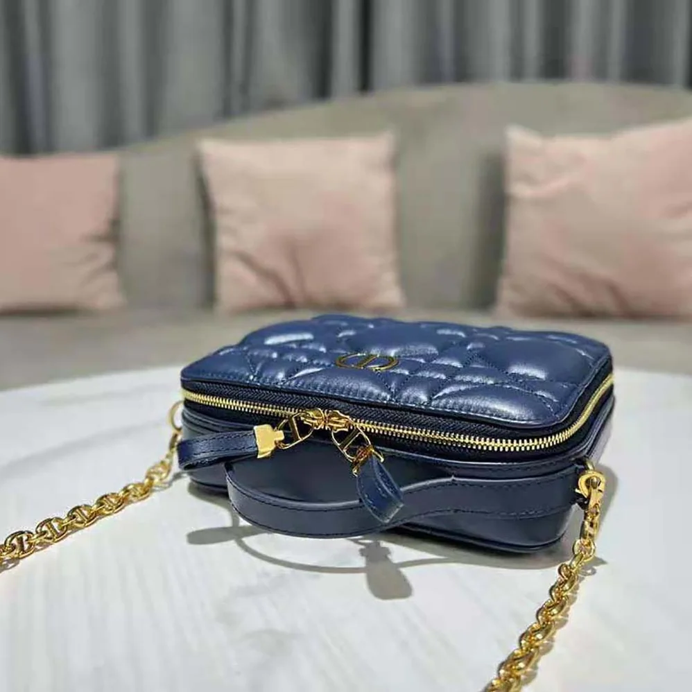 Dior Caro Box Bag with Chain Royal Blue Quilted Macrocannage Calfskin for Women
