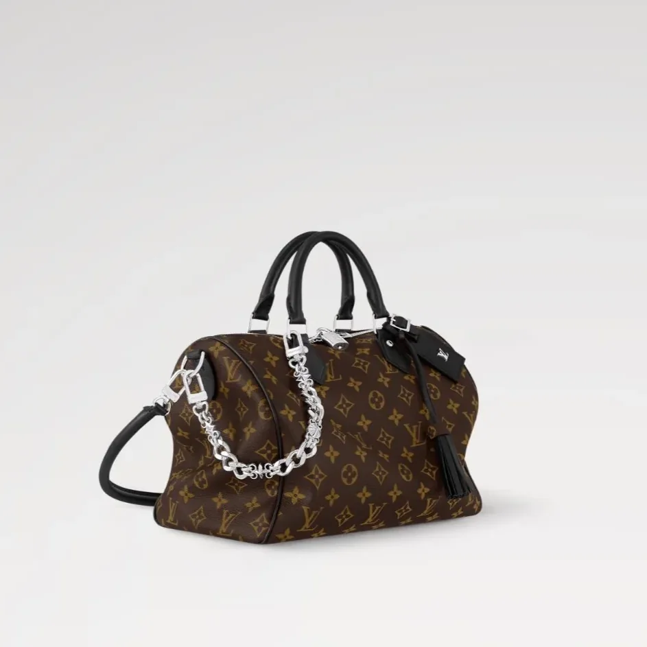 Louis Vuitton Speedy Soft 30 Top Handle Bag / Dark Monogram Black Silver Hardware Louis Vuitton Speedy Soft 30 Top Handle Bag / Dark Monogram Black Silver Hardware