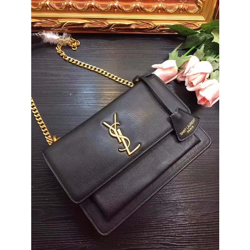 Saint Laurent YSL Medium Sunset Bag in Calfskin Leather in Black Saint Laurent YSL Medium Sunset Bag in Calfskin Leather in Black