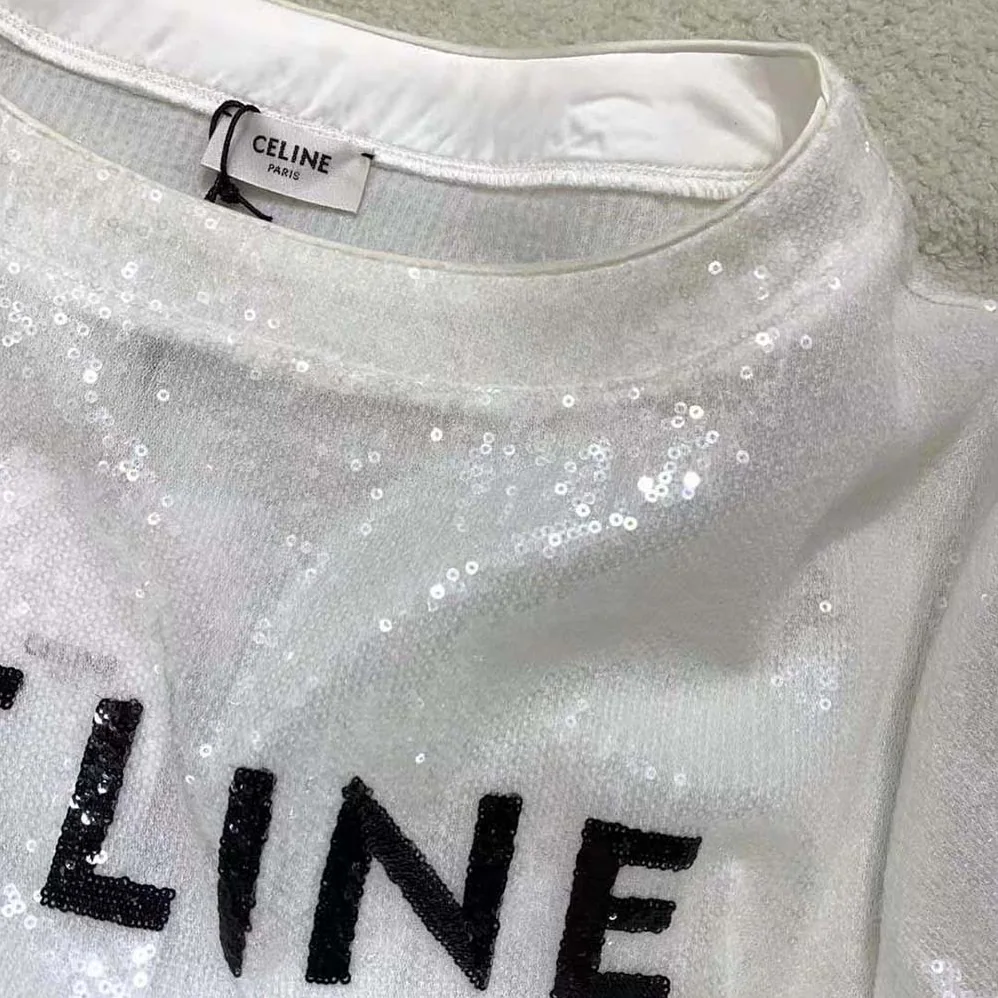 Celine Embroidered Celine T-shirt in Cotton Jersey for Women in White Celine Embroidered Celine T-shirt in Cotton Jersey for Women in White