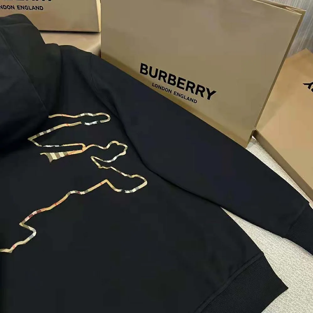 Burberry Check EKD Cotton Hoodie for Men in Black Burberry Check EKD Cotton Hoodie for Men in Black
