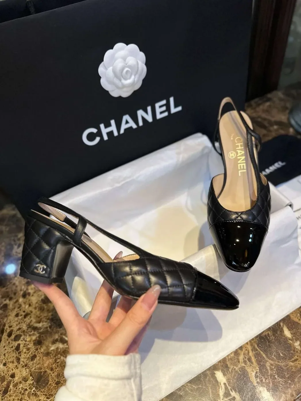 Chanel Patent Slingback Pumps Black Chanel Patent Slingback Pumps Black