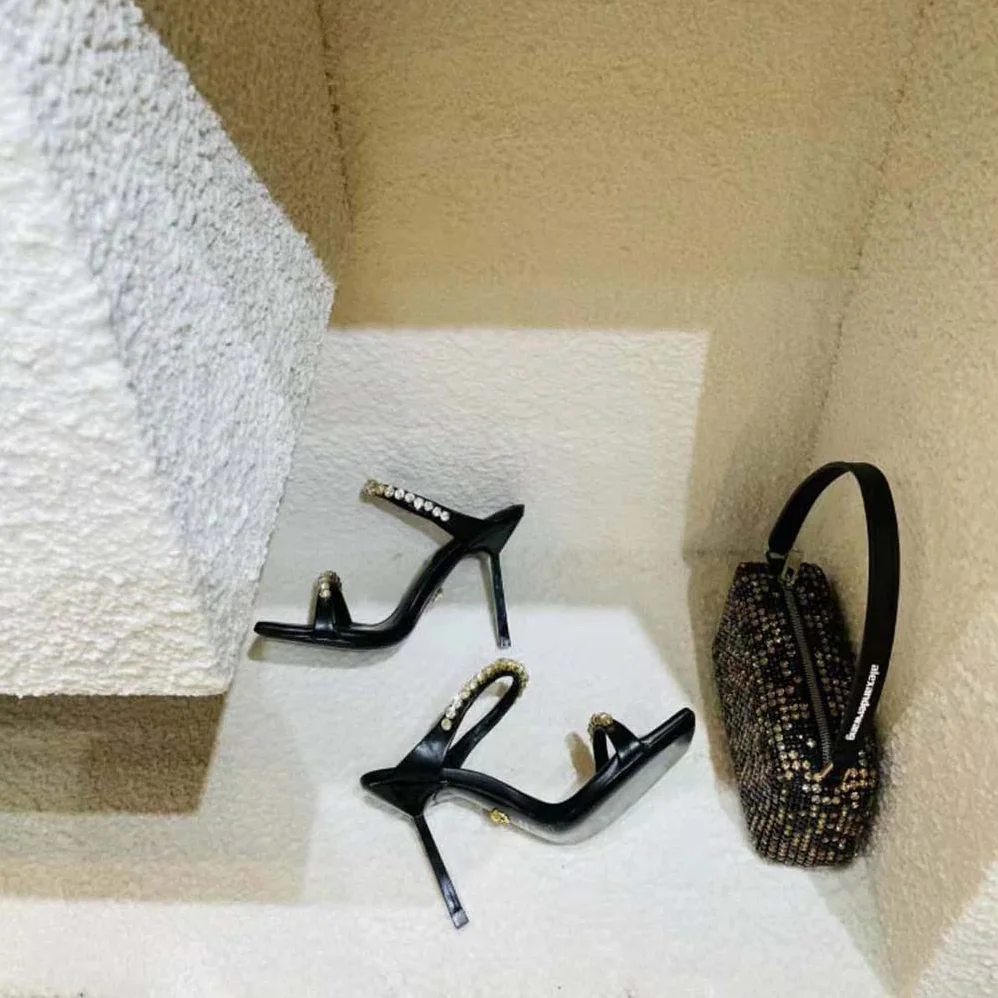 Versace Rhinestone Mules in 105mm Heel Hight for Women in Black Versace Rhinestone Mules in 105mm Heel Hight for Women in Black