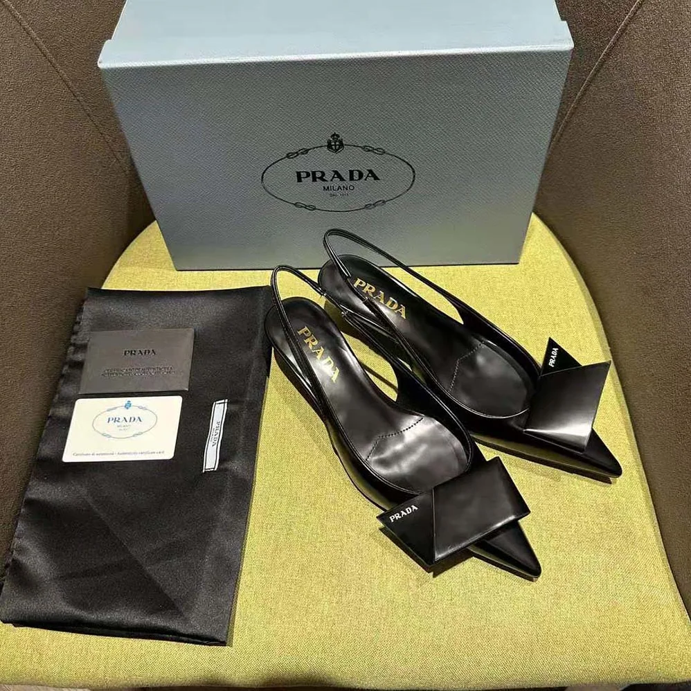 Prada Brushed Leather Slingback Pumps for Women in Black Prada Brushed Leather Slingback Pumps for Women in Black