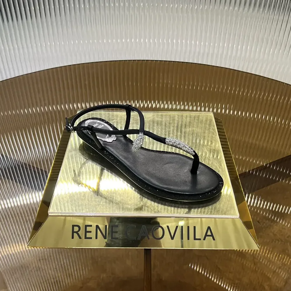 Rene Caovilla Serpente Black Thong Sandal 10 for Women