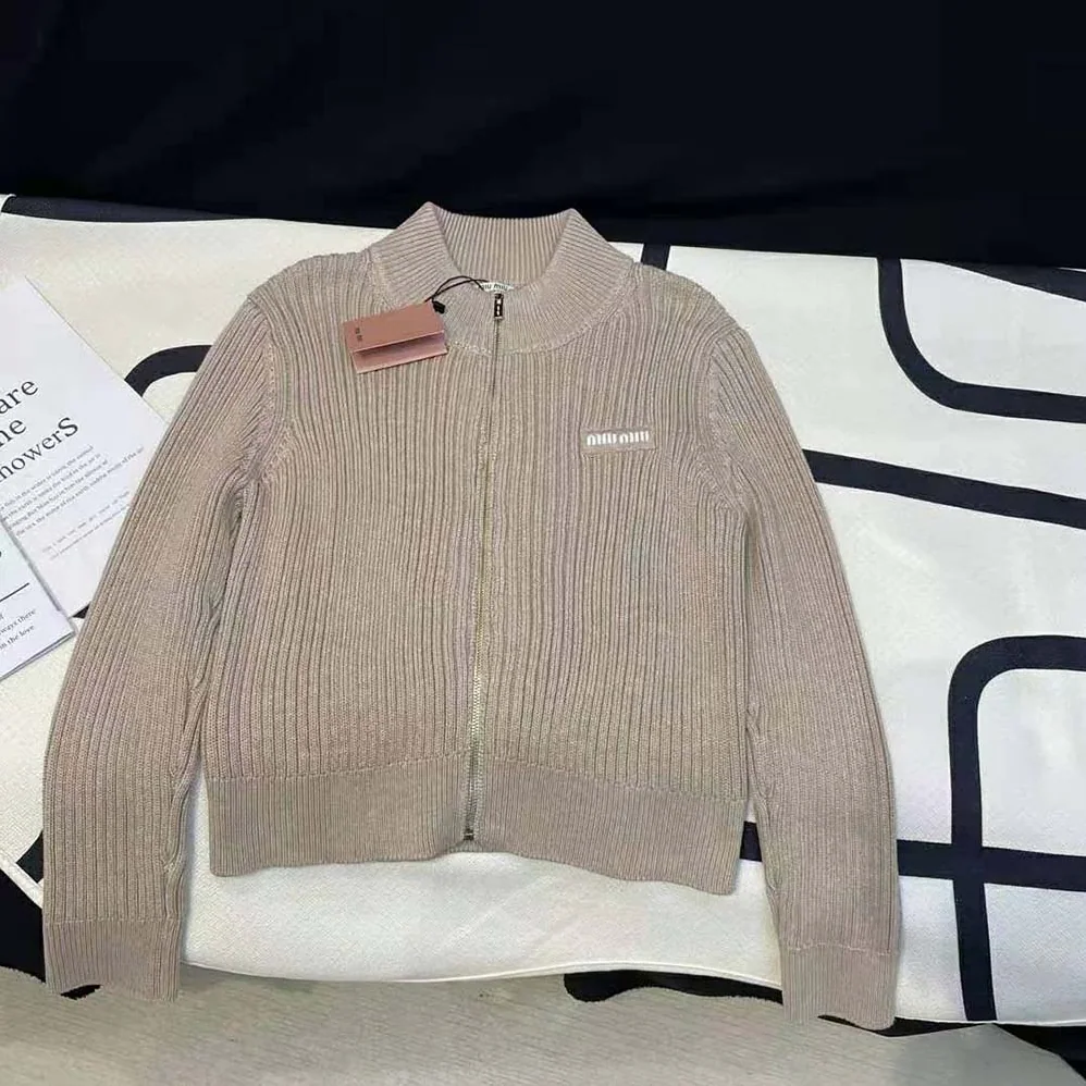 Miu Miu Wool Knit Cardigan with Knit Logo Patch for Women