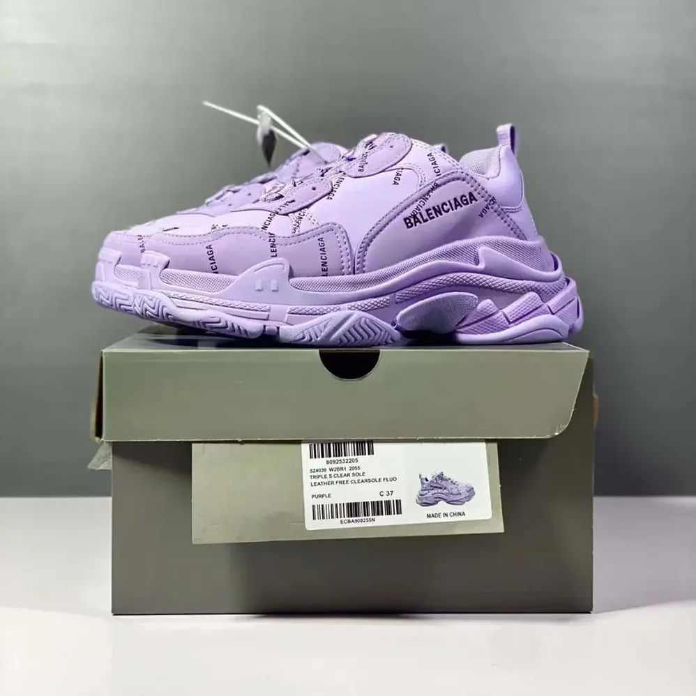 Balenciaga Triple S Sneaker Allover Logo in Purple and Black for Women Balenciaga Triple S Sneaker Allover Logo in Purple and Black for Women