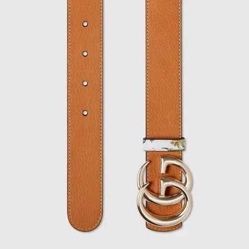 Gucci Reversible GG Marmont Belt White Flora in Brown Gucci Reversible GG Marmont Belt White Flora in Brown