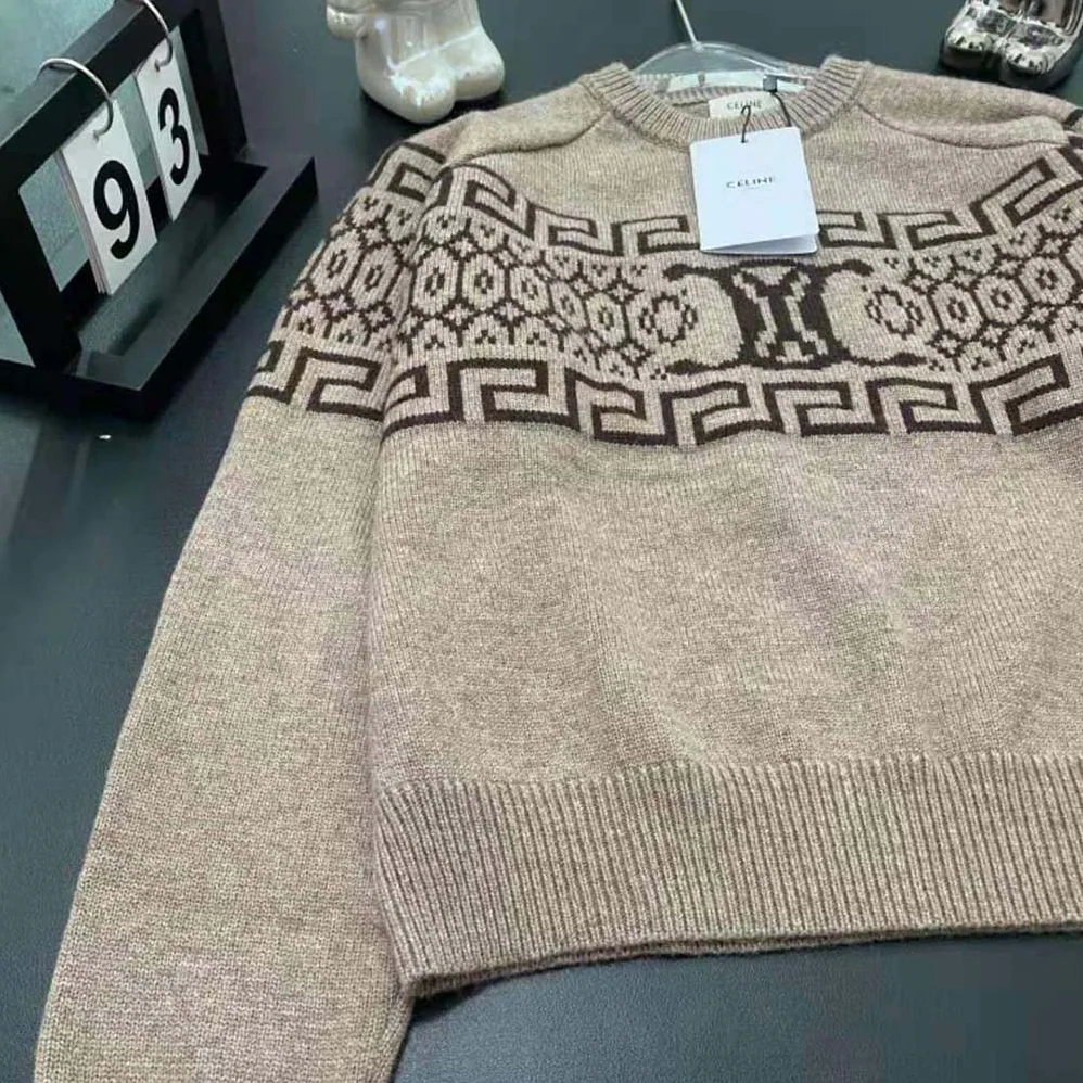 Celine Crew Neck Sweater in Triomphe Fair Isle Wool for Men