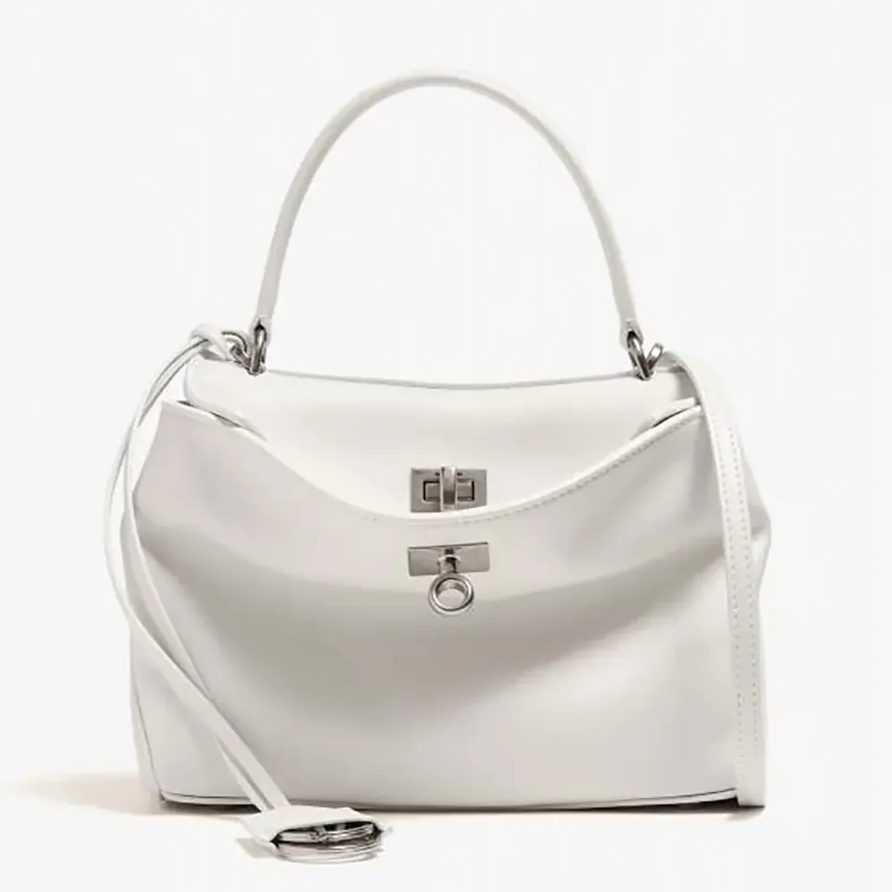 Balenciaga Rodeo Medium Handbag in White Smooth Calfskin for Women in Silver