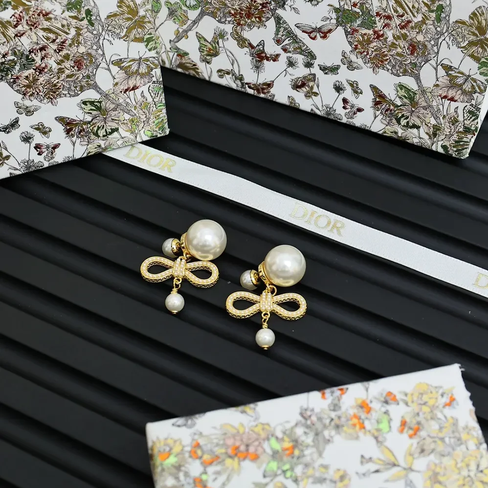 Dior Tribales Earrings Champagne-Finish Metal with White Resin Pearls for Women