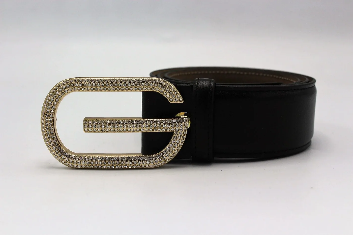 G Diamond Gold Buckle Leather Belt