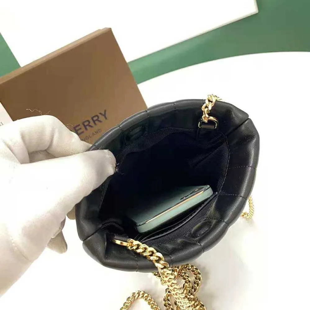 Burberry Micro Quilted Lambskin Lola Bucket Bag for Women in Black