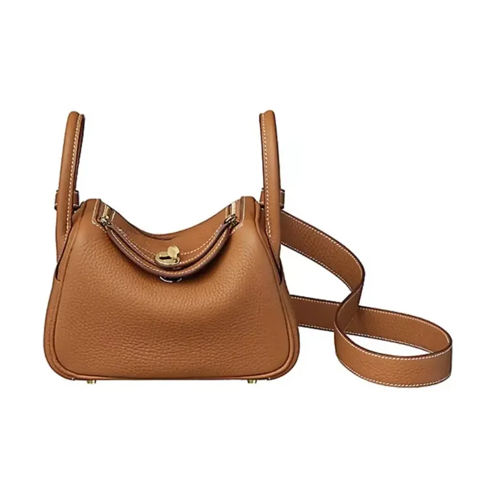Hermes Lindy Mini 19 in Clemence Leather for Women in Brown/Gold