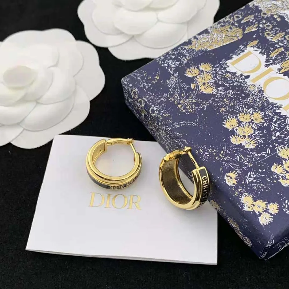 Dior Code Earrings Gold-Finish Metal and Black Lacquer for Women Dior Code Earrings Gold-Finish Metal and Black Lacquer for Women