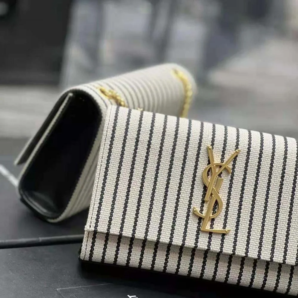 Saint Laurent YSL Kate Small Chain Bag in Canvas and Smooth Leather for Women