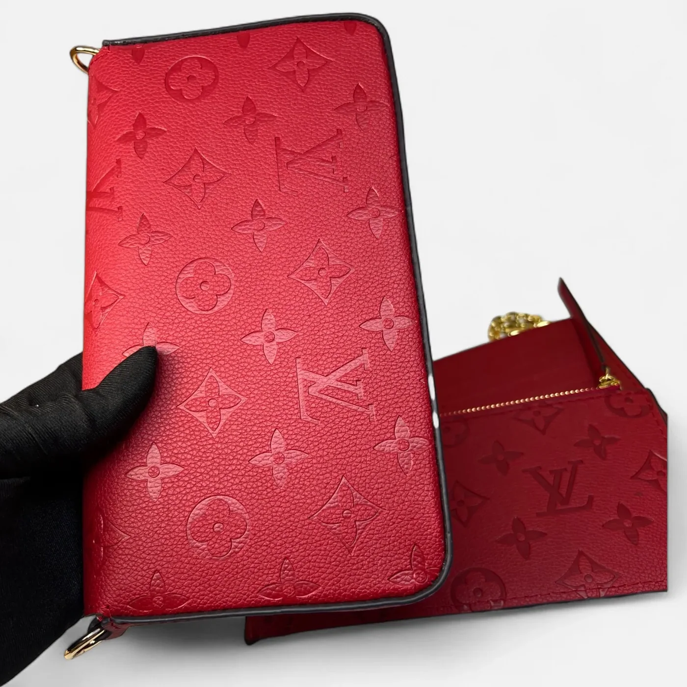 Louis Vuitton Pochette Felicie Shoulder Bag / Louis Red Monogram Empreinte Gold Hardware
