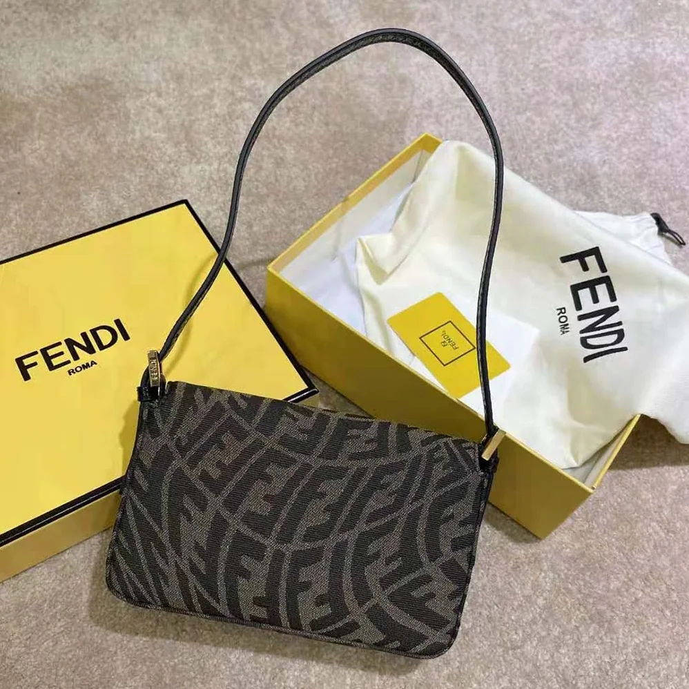 Fendi Mini Baguette 1997 Brown Jacquard FF Vertigo Bag for Women Fendi Mini Baguette 1997 Brown Jacquard FF Vertigo Bag for Women