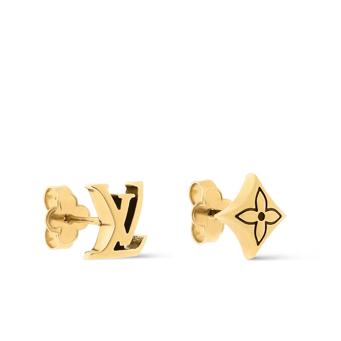 Louis Vuitton Script Earrings Gold in Toned