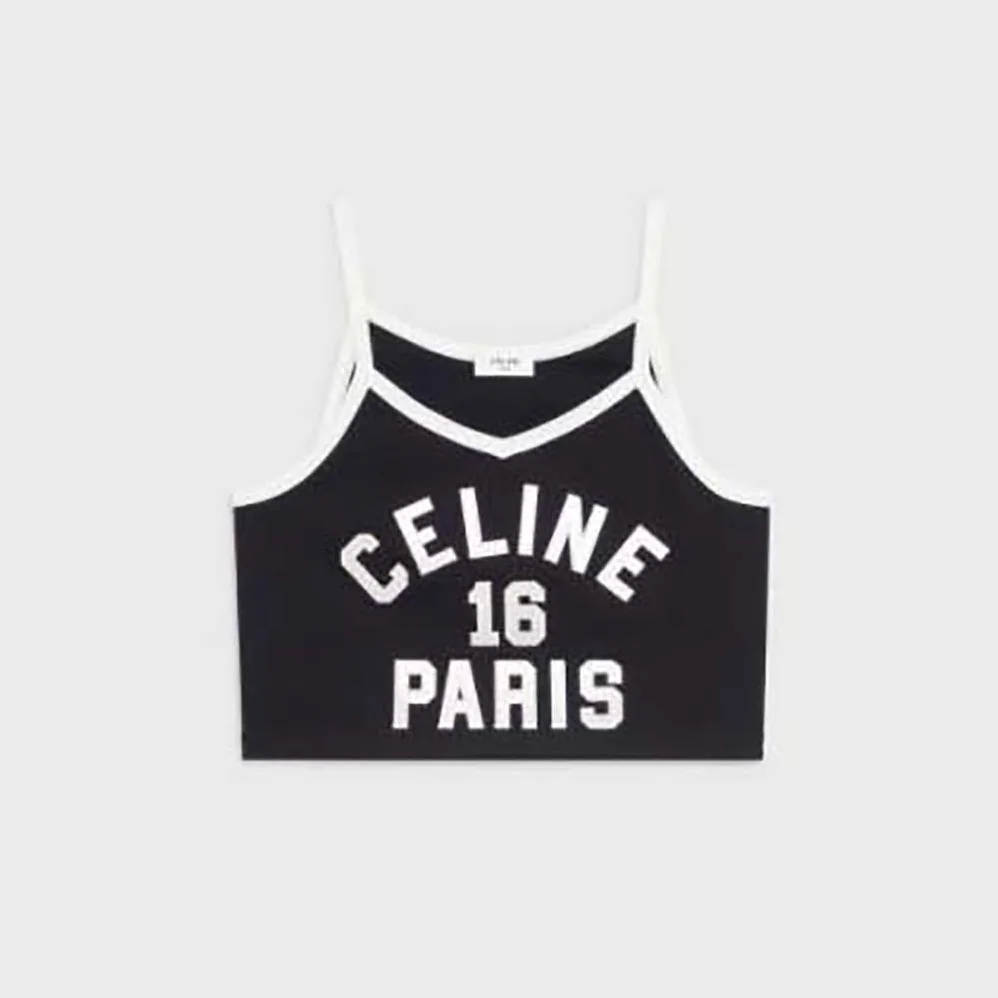 Celine Embroidered Celine 16 Vest Top in Cotton Jersey for Women in Black Celine Embroidered Celine 16 Vest Top in Cotton Jersey for Women in Black