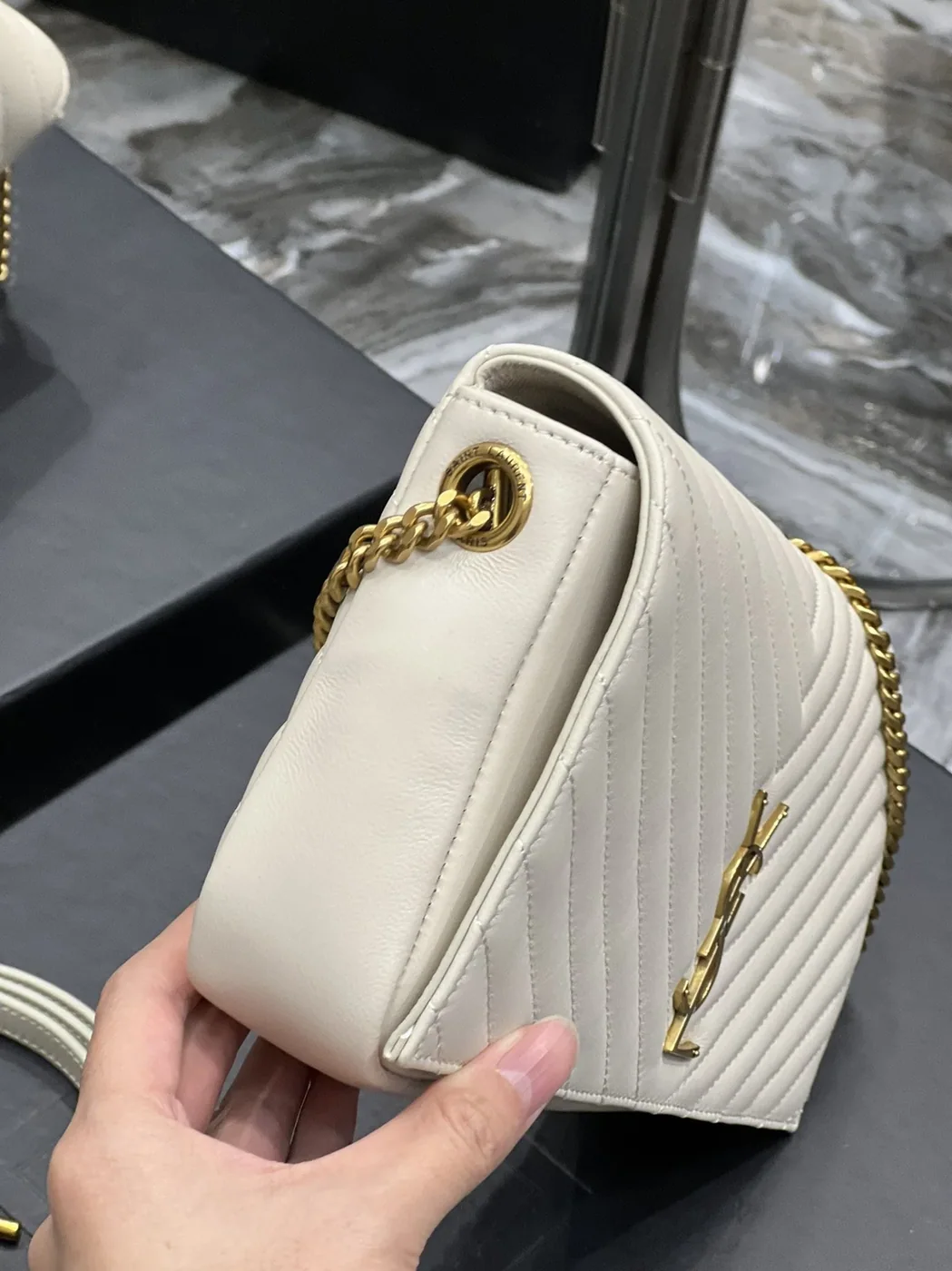 Saint Laurent Kata 99 Chain Bag White With Gold Hardware in YSL Saint Laurent Kata 99 Chain Bag White With Gold Hardware in YSL