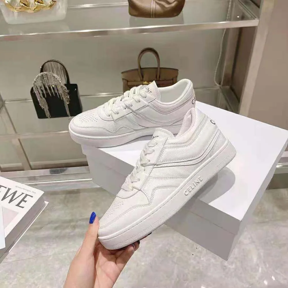 Celine Trainer Low Lace-up Sneaker in Calfskin for Women in White Celine Trainer Low Lace-up Sneaker in Calfskin for Women in White