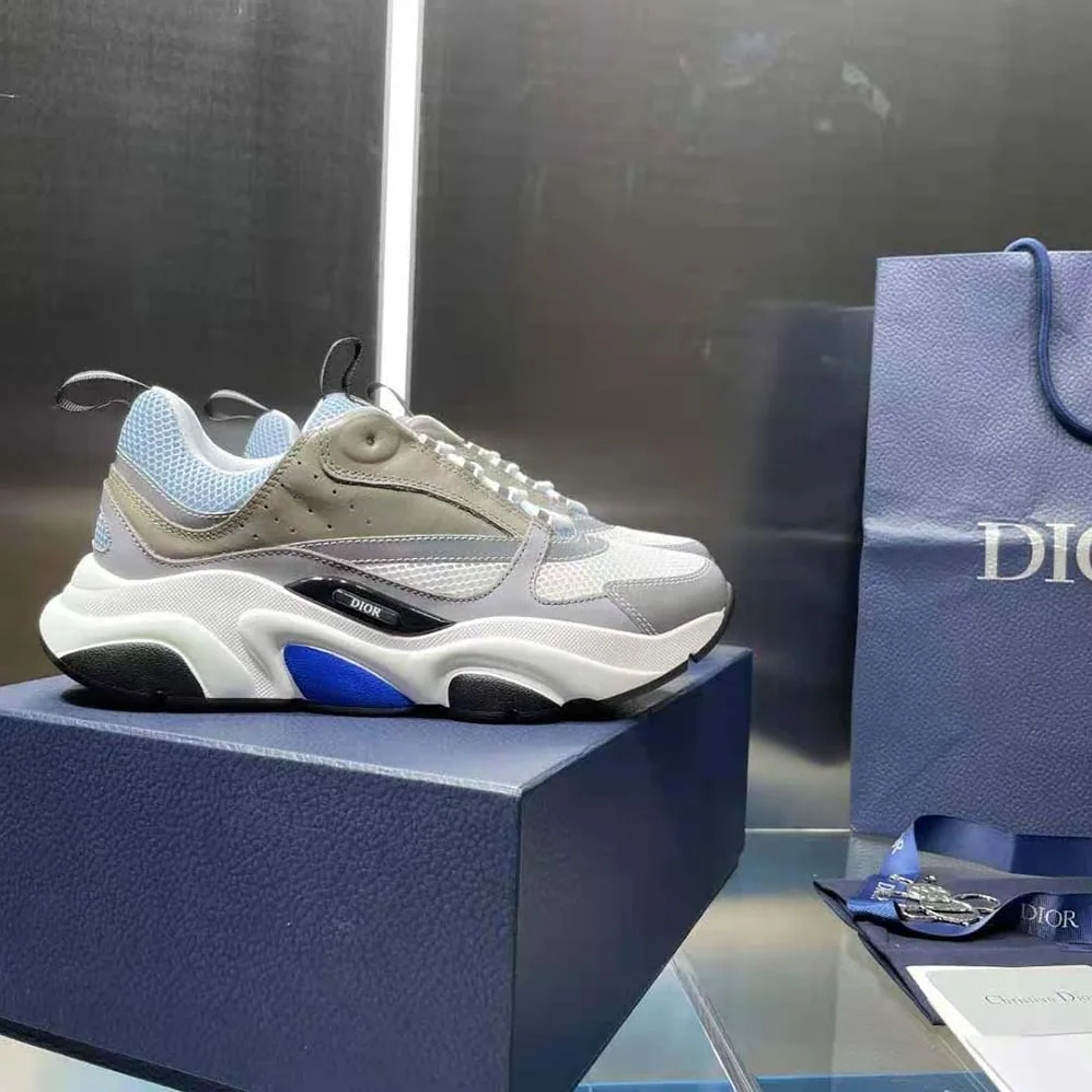 Dior B22 Sneaker White and Blue Technical Mesh and Gray Calfskin for Men Dior B22 Sneaker White and Blue Technical Mesh and Gray Calfskin for Men
