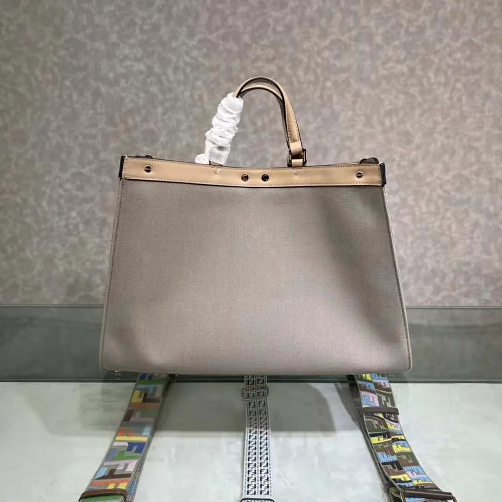 Fendi Medium Peekaboo X for Women in Tote Gray Canvas Bag Fendi Medium Peekaboo X for Women in Tote Gray Canvas Bag